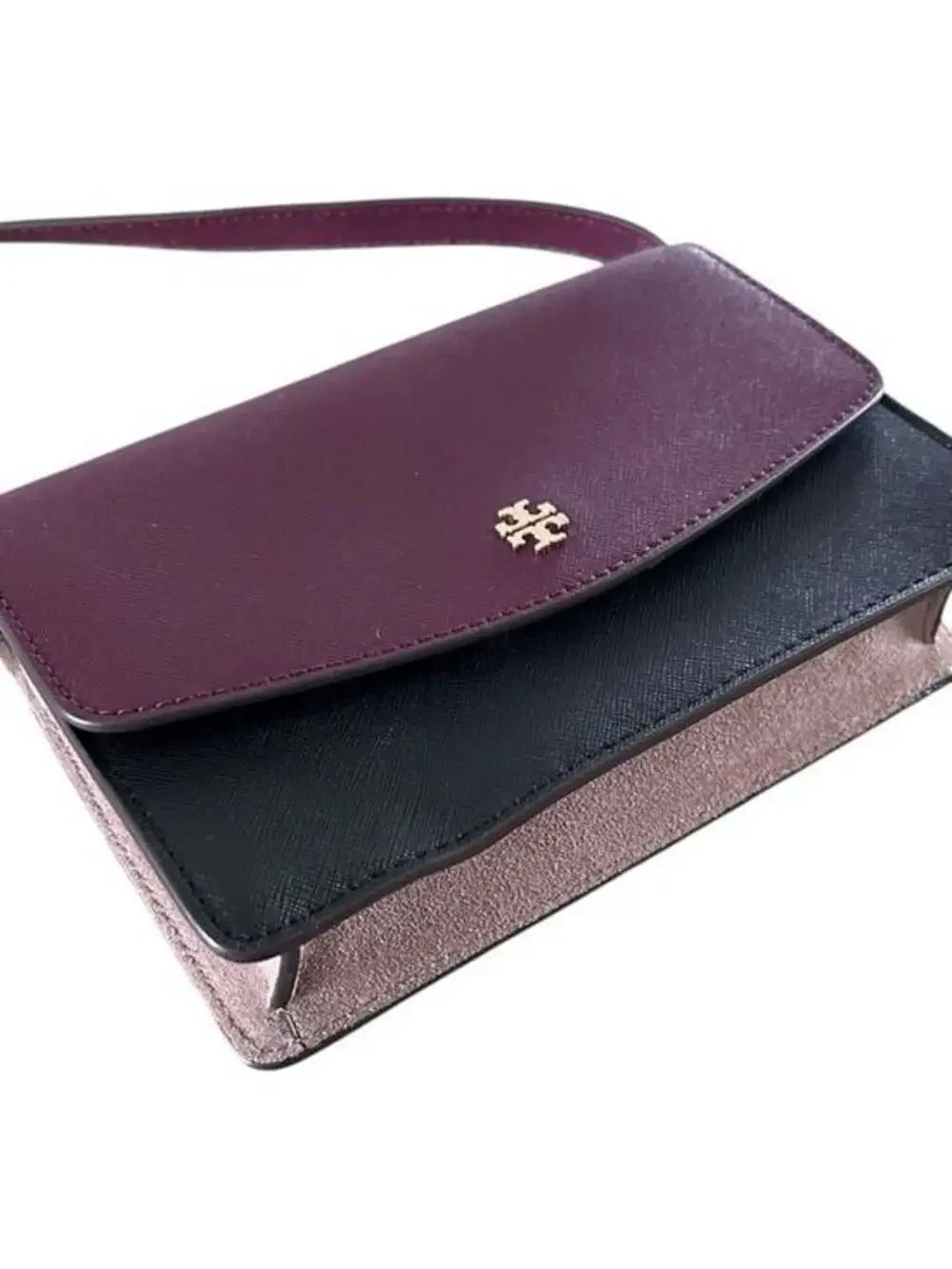 Tory Burch Emerson Mini Color-Block Crossbody Bag Saffiano Leather and Suede